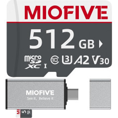 Miofive Micro-SDXC-Speicherkarte mit USB 3.0 Typ-C Kartenleser 170 MB/s, C10, U3, A2, V30, 4K für Dashcams, Android-Smartphones, Tablets und Spielgeräte (512 GB)