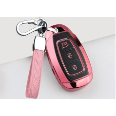 HIBEYO Smart Car Key Case Fits Hyundai Key TPU Carbon Fibre Cover Key Case Case Cover for Hyundai Kona i10 i10 i30 i30 ioniq Tucson Verna Azera Key Ring Remote Control Case Pink