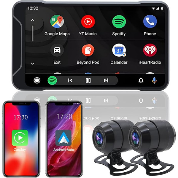 Geloo Wireless Carplay Dashcam Motorrad mit 1080P Dash Cam Dual Kamera 5-Zoll Touchscreen GPS Motorrad Navi Wasserdichter Navigationssystem Rearview Recorder für Apple Carplay & Android