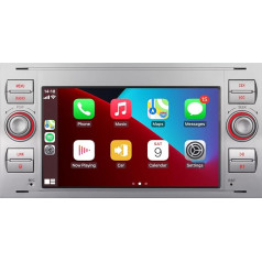 Ar bezvadu Carplay/Android Car saderīgs auto radio Ford Focus Fiesta Transit Fusion Mondeo Kuga C-Max S-Max ar IPS Touch Screen/Bluetooth/Mirror Link/FM/AM/USB, sudraba krāsā