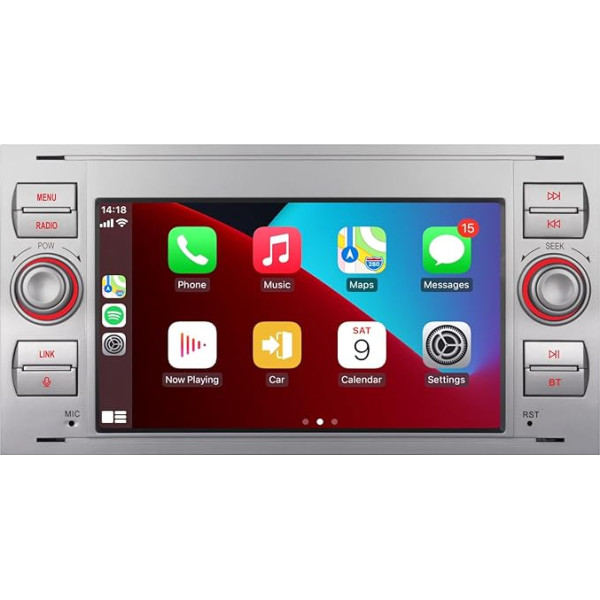 Ar bezvadu Carplay/Android Car saderīgs auto radio Ford Focus Fiesta Transit Fusion Mondeo Kuga C-Max S-Max ar IPS Touch Screen/Bluetooth/Mirror Link/FM/AM/USB, sudraba krāsā