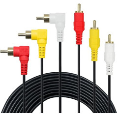 baolongking 3 Cinch-Kabel - Premium vergoldet 90 Grad rechts Winkel RCA Audio/Video-Kabel, 3 Stecker auf 3 Stecker Composite Video Audio A/V AV-Kabel., 1m