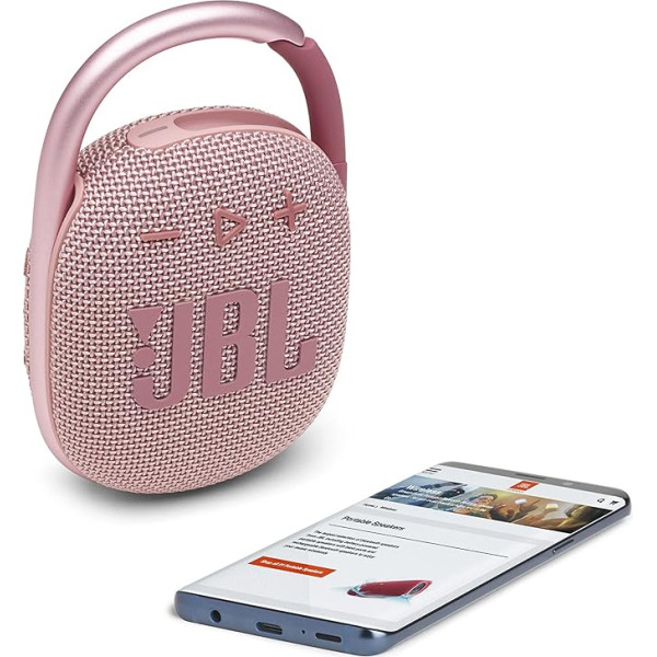 JBL Clip 4 Bluetooth skaļrunis rozā krāsā, ūdensizturīgs, pārnēsājams mūzikas skaļrunis ar praktisku karabīni, līdz 10 stundām bezvadu mūzikas straumēšanas