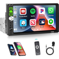 CAMECHO 1 DIN auto radio ar Apple CarPlay Android Car 7 collu ekrāns ar Bluetooth skārienjūtīgais ekrāns ar atpakaļgaitas kameru Mirror Link FM radio SWC USB