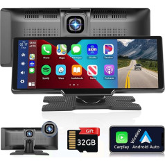 Podofo Bezvadu Carplay pārnēsājamais auto radio ar 9,3 collu ekrānu, Android auto DVR 2 dalīts ekrāns, Carplay ekrāns ar 32G SD karti, Bluetooth/FM raidītājs/Aux, piemērots visiem modeļiem