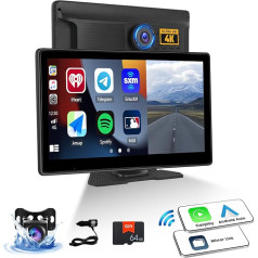 OiLiehu 10,1 collu skārienekrāna autoradio ar bezvadu CarPlay Android Auto 1080P IPS ekrāna autoradio ar Mirror Link/FM raidītāju/Bluetooth/AUX/4K priekšējā kamera/ADAS/DVR + aizmugures kamera/64G TF karte