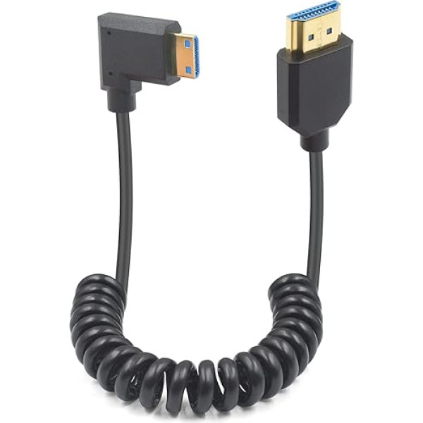 Duttek Mini HDMI uz HDMI 2.1 spirālveida kabelis 1,2 m, taisnā leņķa Mini HDMI uz HDMI kabelis, HDMI 2.1 atbalsta 8K @ 60 Hz, 4K @ 120 Hz, saderīgs ar kameru, videokameru, planšetdatora grafiku, klēpjdatoru