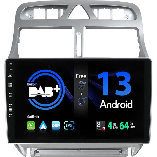 SXAUTO - Iebūvēts DAB - Android 13 IPS auto radio Peugeot 307 SW CC (2002-2013) - Iebūvēts Carplay/Android Car - LED kamera + MIC - 4G + 64G - 360-CAM stūres kontrole Fast Boot WiFi - 2 DIN