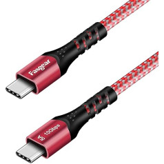 Fasgear USB C savienojuma kabelis, USB 3.1 C tipa 2 paaudzes ātrās uzlādes kabelis, 100 W 20 V/5 A barošanas avots, 10 Gbps datu pārraide, 4K@60 Hz video izeja, saderīgs ar C tipa ierīcēm (3 m, sarkans)