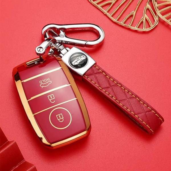 HIBEYO Atslēgu futrālis Aizsargājošs auto atslēgu futrālis TPU vāciņš piemērots KIA CEED Sorento Sportage Rio Soul Vigato Venga Atslēgu gredzens Key Ring Key Case Red