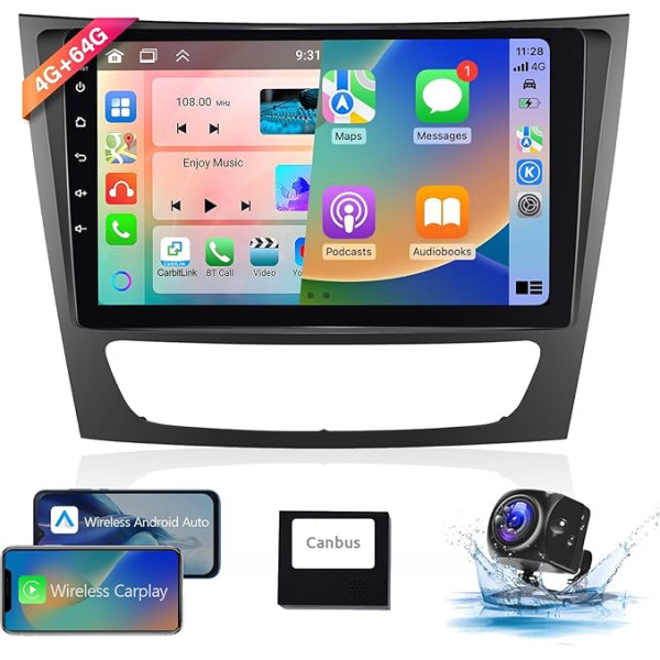 【8 Kern 4+64G】 Hodozzy Carplay Autoradio für Mercedes Benz E-Klasse W211/CLS-Klass 2005-2008, 9 Zoll Touchscreen Android Autoradio mit Android Auto/WiFi/GPS/RDS/FM/Bluetooth/DSP