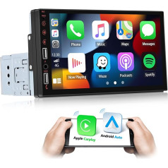 CAMECHO 1 DIN auto radio ar Carplay Bezvadu Android Bluetooth Bluetooth brīvroku komplekts ar 7 collu auto radio ar skārienjūtīgu displeju un Mirror Link FM USB/AUX