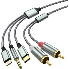 Кабель RCA для телефона, 2 RCA на 3.5/кабель Lightning Jack, USB Type C на 2 RCA аудио кабель (3 в 1 RCA) для телефона, планшета, ПК, MP3-плеера, подставки, усилителя, к