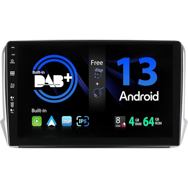 SXAUTO [Iebūvēts DAB] Android 12 autoradio Peugeot 208/2008 (2012-2018) - Iebūvēts Carplay/Android Car/DSP - Kamera + MIC - 4G + 64G - AHD 360-CAM stūres rata vadība Fast Boot - 2 DIN IPS 10.1