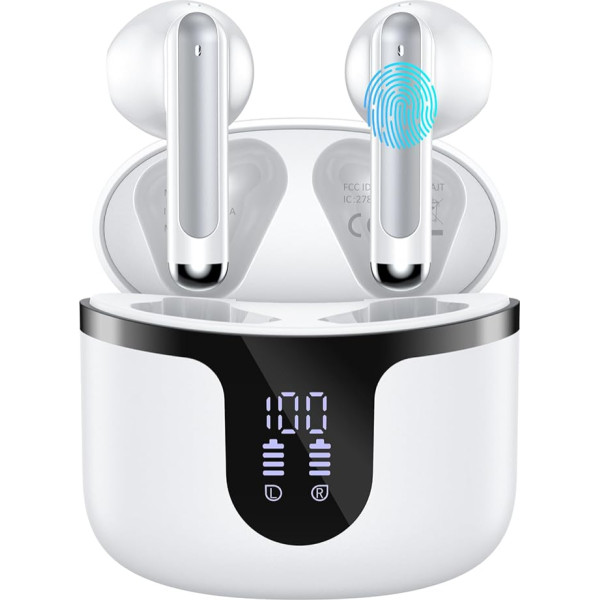 Tiuieyin Bluetooth austiņas, bezvadu Bluetooth 5.3 In-Ear austiņas ar LED displeju, 4 HD mikrofoni, 40 stundu iegremdējošas dziļa basa austiņas, IP7 ūdensizturīgas bezvadu austiņas sportam/darbam