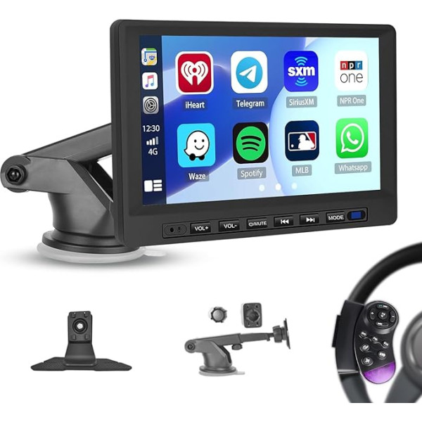 Hikity 7 collu pārnēsājamais auto radio ar atpakaļgaitas kameru, bezvadu CarPlay displejs automašīnai, pārnēsājams bezvadu Android auto ekrāns ar FM USB Bluetooth AUX