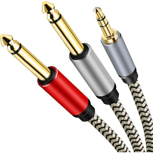 Hanprmeee Profesionāls audio kabelis, 3,5 mm Aux Cable Male to Double 6,35 mm Mono Jack Cable Nylon viedtālrunim, planšetdatoram, datoram, austiņām, skaļruņiem, skaļruņiem, skaļruņiem, pastiprinātājam, mikserim, audio, DVD atskaņotājam utt.