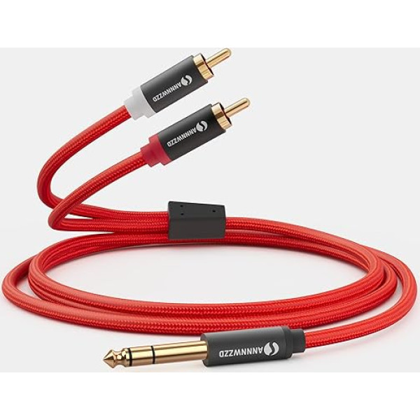 ANNNWZZD RCA į Jack 6.3, 6,3 mm stereofoninis Jack į 2 RCA Y skirstytuvus Garso kabelis garsui, stiprintuvui, elektrinei gitarai, elektroninei klaviatūrai 5 m