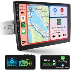 Android Autoradio 1 DIN Wireless Carplay Android Autoradio Touch Display Eingebaut DAB+, 10,1 Zoll HD Abnehmbares Bildschirm Autoradio mit Navi, WiFi 4G GPS AM/FM RDS