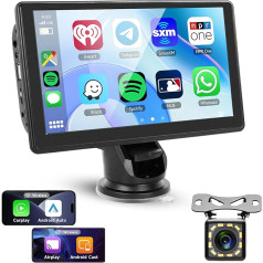 Bezvadu Apple Carplay Android Auto Tragbares Autoradio mit Rückkamera 7 Zoll Touchscreen Autoradio mit Apple Airplay/Android Cast/Dual Bluetooth/FM Transmitter/Voice Control/Siri/GPS/TF/AUX/USB/EQ