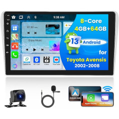 Hikity 9 Zoll Android 13 Autoradio mit Navi Toyota Avensis 2002-2008, 8-core 4G+64G, Wireless Apple CarPlay und Android Auto, Touchscreen DSP 32EQ RDS RDS Riska kamera