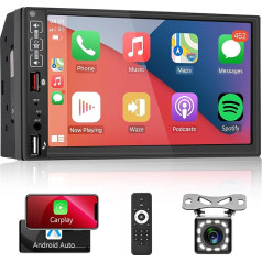 Hodozzy Bezvadu Carplay Android auto 2 Din auto radio ar ekrānu, 7 collu skārienekrāna multimediju atskaņotājs ar Bluetooth/Mirror Link/USB/AUX/FM radio + atpakaļgaitas kamera