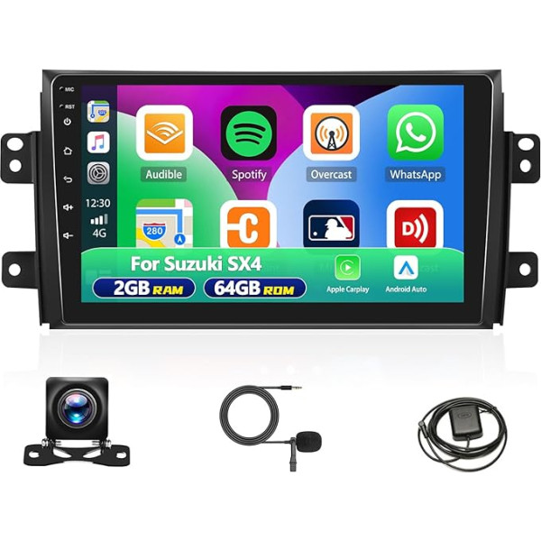 2+64G CAMECHO Android 13 auto radio ar bezvadu Apple Carplay Android automašīnai Suzuki SX4/Fiat Sedici 2006-2013, 9 collu 2 DIN skārienjūtīgais displejs ar GPS navigāciju WiFi Bluetooth FM/RDS + AHD atpakaļgaita