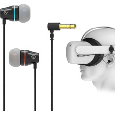 GEEKRIA QuickFit VR īsās austiņas Oculus Quest 2 In-Ear austiņām ar S/M/L izmēra austiņām 3D 360 grādu skaņas austiņas virtuālās realitātes spēļu austiņām (melnas)