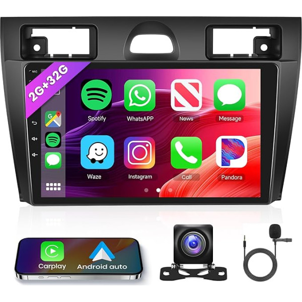 2G + 32G Android auto radio 2 DIN Ford Fiesta Mk VI 5 Mk5 2002-2008 ar bezvadu Apple Carplay Android GPS navigācija WiFi 9 collu auto radio ar Bluetooth Mirror Link FM/RDS/OBD2/DAB+