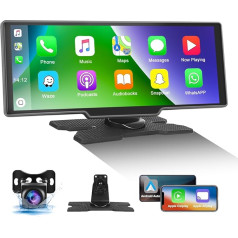 CAMECHO Bezvadu Carplay Android automašīna automašīnai (7-32 V), 10,26 collu displejs, pārnēsājams ar Apple Airplay/Android MirrorLink/Siri/Google/Bluetooth/FM raidītājs/AUX/TF+ atpakaļgaitas kamera