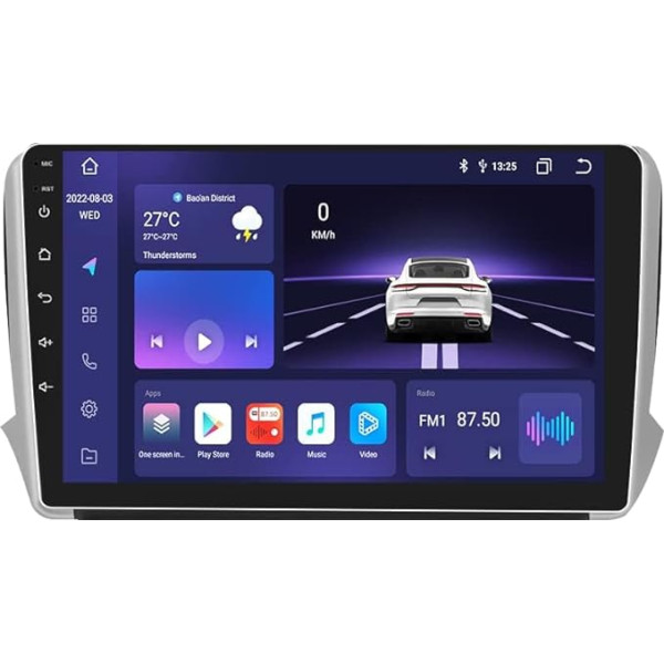 10 collu Android 12 Stereo auto radio Bezvadu CarPlay Android automašīnai Peugeot 208 2008 2014-2018 FM RDS Radio GPS WiFi & 4G LTE navigācija Bluetooth 8-core 4G + 32G Weather Display