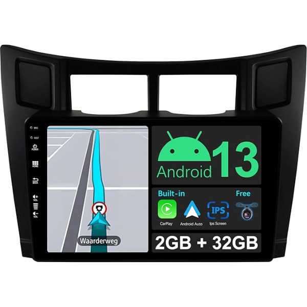 JOYX Android 12 IPS auto radio piemērots Toyota Yaris (2005-2011) - iebūvēts CarPlay Android automašīnā - bezmaksas atpakaļgaitas kamera - 2G + 32G - 9 collu 2 DIN - DSP DAB stūres vadība WiFi Fast Boot 4G