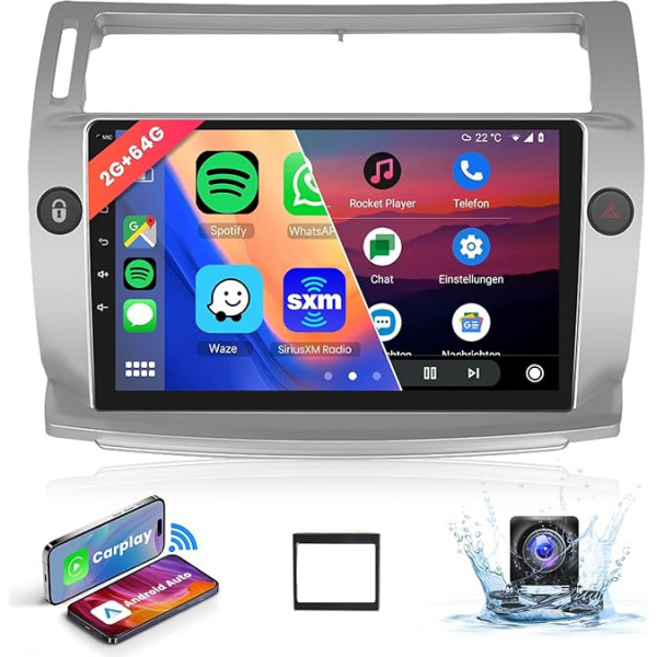 【8 Kern 2+64G】 Hodozzy Carplay Autoradio für Citroën C4 2004-2009/C-QUATRE 2008-2011 Android Autoradio mit Navi,9 Zoll Touchscreen mit Android Auto/WiFi/GPS/RDS/FM/Bluetooth/USB/DSP