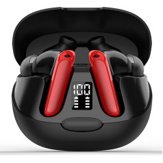 SKIUDCT Bluetooth kopfhörer, Kopfhörer Kabellos Bluetooth 5.3 tiefem Bass-Stereo-Sound mit HD Mic, 48 Std in Ear Kopfhörer Bluetooth mit LED Anzeige, Rot