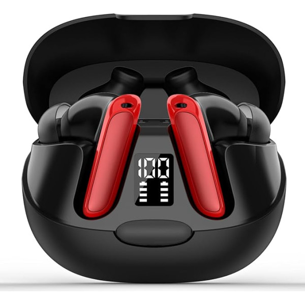 SKIUDCT Bluetooth kopfhörer, Kopfhörer Kabellos Bluetooth 5.3 tiefem Bass-Stereo-Sound mit HD Mic, 48 Std in Ear Kopfhörer Bluetooth mit LED Anzeige, Rot