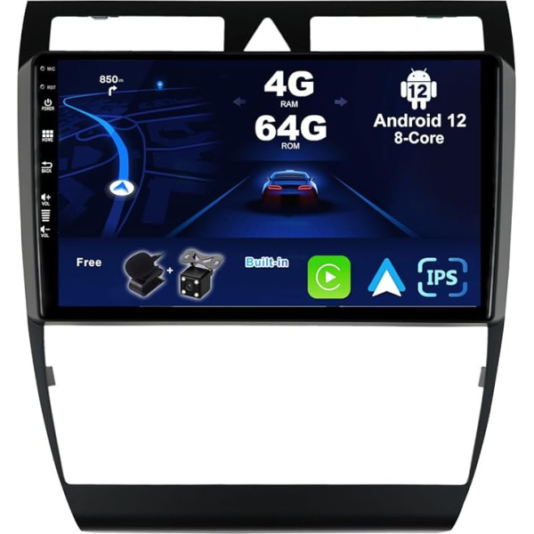 BXLIYER Android 12 IPS auto radio Audi A6 C5 S6 (1999-2004) / RS6 (2002-2006) - 4G + 64G - Iebūvēts DSP / Carplay / Android Car - Kamera + Mikrofons - 9 collu 2 DIN - DAB 360-CAM vadība no stūres rata