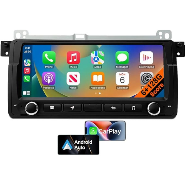 8,8 collu Android 13 autoradio BMW 3. sērijas E46 automašīnai ar bezvadu CarPlay, Android auto, auto atskaņotājs ar navigāciju, atbalsta Bluetooth, FM RDS, Mirrorlink, stūres vadības ierīci (8core 6GB+128GB)