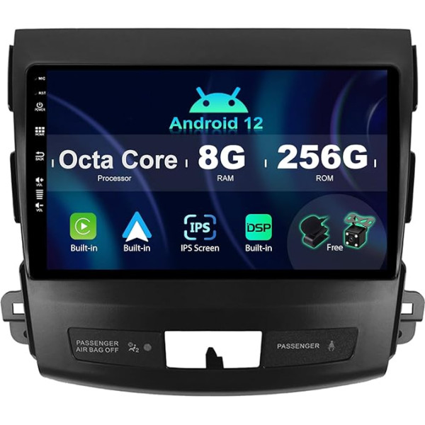 SXAUTO ¦8G+256G¦ Android 12 IPS auto radio Mitsubishi Outlander (2008-2015) - Iebūvēts Carplay/Android Car/DSP - LED kamera + MIC - DAB stūres vadības pults vadība Fast Boot 360-CAM WiFi AHD - 2 DIN 9