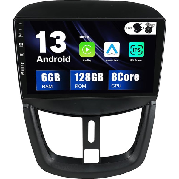 SXAUTO - 6G + 128G - Android 12 IPS auto radio Peugeot 207 (2006-2015) - Iebūvēts Carplay/Android Car/DSP - LED kamera + MIC - DAB stūres vadības pults vadība Fast Boot 360-CAM WiFi - 2 DIN 9 collas