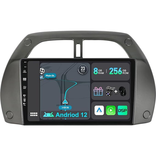 YUNTX [8GB + 256GB] Android 12 auto radio Toyota RAV4 (2001-2006)-[Integrēts CarPlay/Android Car/DSP/GPS]-9 collu IPS Touch Screen CAM+MIC-DAB/Mirror Link/Bluetooth 5.0/AHD/360 kamera/WiFi/USB/4G