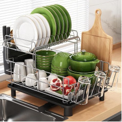 MAJALiS Dish Drainer Dish Drainer Stainless Steel Dish Drainer with Drip Tray and Drying Mat, Dish Dryer for Kitchen Counter, Grey