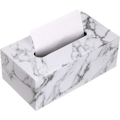 BTSKY Rectangle Paper Holder PU Leather Household Office Napkin Holder Elegant and Stylish Home Decor White Marble