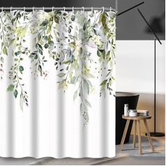 PHANPINT Duschvorhang mit Haken, 200x240cm Shower Curtains Textil Anti-schimmel Wasserdicht Waschbar Duschvorhänge (Grüne Pflanzen)