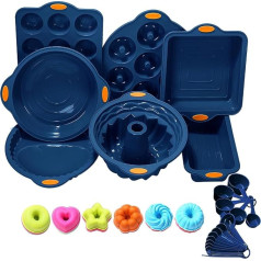 To encounter 31 Piece Silicone Bakeware Set, Non-Stick Bakeware Sets, BPA Free Silicone Molds with Metal Reinforced Frame, More Strength, Navy Blue