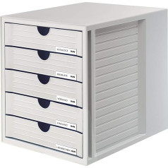 HAN Systembox 1450-11 Drawer Box – Attractive Design for Documents up to DIN C4 with 5 Closed Drawers, Light Grey