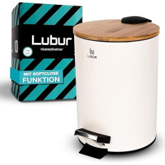 Lubur Cosmetic high-quality and elegant bathroom bin, with soft-close automatic lowering mechanism, bathroom bin with specially coated bamboo lid, 3 Litres