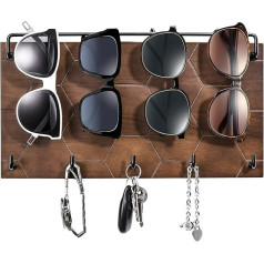 Emibele Key Holder Key Holder Sunglasses Hallway Key Rack Key Storage with 5 Metal Hooks Key Hanger Wall Key Organiser Key Rack - Walnut