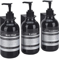 Duschspender zur Wandmontage, für Badezimmer, nachfüllbar, für Shampoo, Spülung, Handspülung, Lotion, Öl, Seifenflaschen mit Pumpe und wasserdichten Etiketten, 500 ml, 3 Kammern, Schwarz