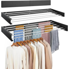 Joyoleder Extendable Clothes Airer, 100 cm Clothes Dryer Wall, 6 High-Quality Aluminium Rods, Washing Line Wall Mounting, Indoor, Outdoor, Balcony, Patio (Black)