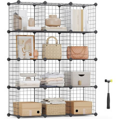 SONGMICS Wire Mesh Shelving System Floor Cabinet 12 Compartments Storage Cupboard Rubber Hammer 93 x 31 x 123 cm